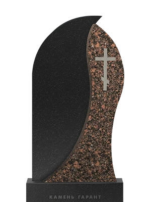 Памятник из двух видов гранита с плавной линией и цветником